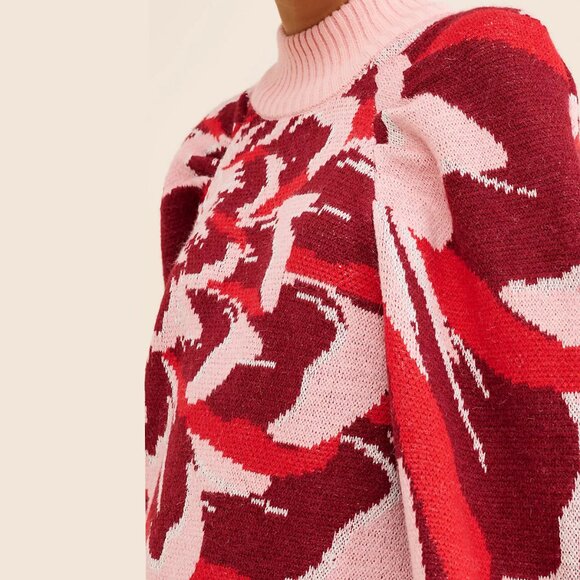 Farm Rio Flower Wool Knit Mini Christmas Holiday Sweater Dress NWOT - Picture 2 of 13